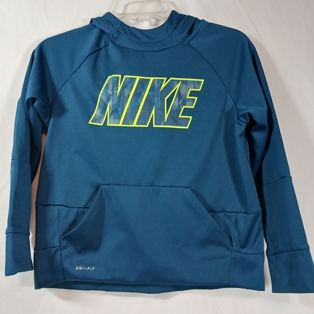Nike Hoodie Boys Medium Blue Excellent Dri-FIT Graphic Pullover Sweatshirt